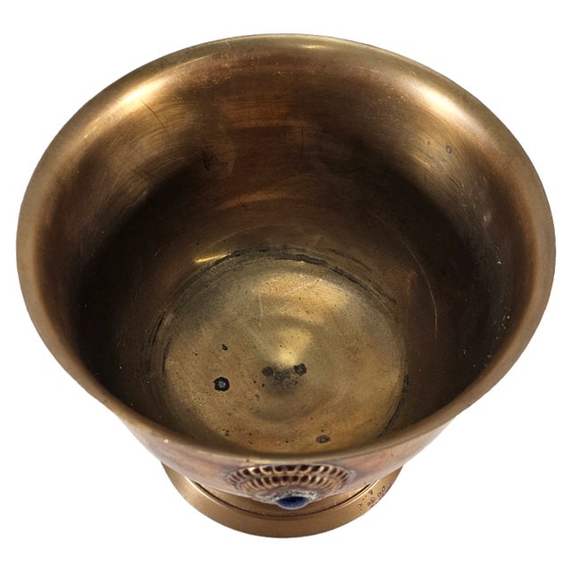 Vintage Tibetan Jeweled Bronze Butter Lamp – Buddhist Temple Offering Vessel For Sale In San Francisco - Image 6 of 10