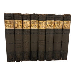 Set of 8 Antique Books Circa 1887 Works Novels by George Eliot Black and Gold For Sale