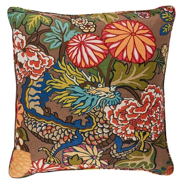 Schumacher Schumacher Chiang Mai Dragon 22" Pillow in Mocha For Sale - Image 4 of 4