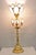 Vintage Hollywood Regency Gold Tall Candlestick Lantern Tulip Table Lamp with White Slag Glass Shades. Circa Late 20th...