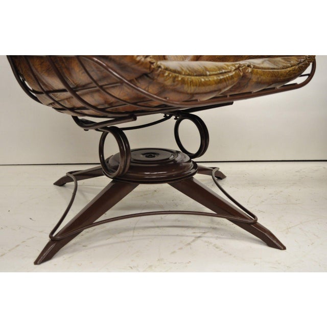 Vintage Homecrest Brown Vinyl on Iron Wire Patio Lounge Armchairs a