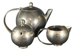 Art Deco Modernist Silver Metal Tea or Coffee Service, 1940s, Set of 3