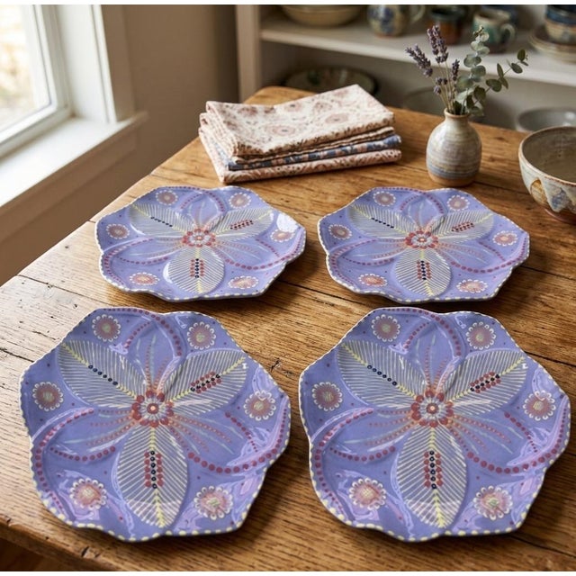 South African Handmade & Hand-Painted Ceramic Serving Plate - Set of 4 For Sale - Image 9 of 12