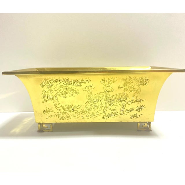 1970s Greek Footed Asian Brass Cachepot Planter For Sale - Image 4 of 10