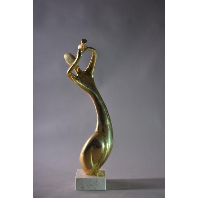 Vintage Brass Musician Sculpture, Abstract Art Deco Style Figure, Travertine Base, 1980s For Sale - Image 10 of 10
