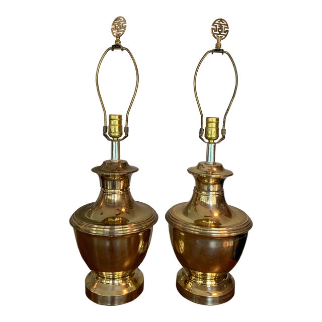 Vintage Brass Ginger Jar Lamps With Brass Finials - A Pair. For Palm Beach Regency, Nautical & GrandMillennial Decor. See Pics! For Sale
