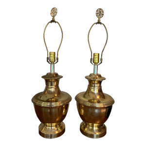 Vintage Brass Ginger Jar Lamps With Brass Finials - A Pair. For Palm Beach Regency, Nautical & GrandMillennial Decor. See Pics!