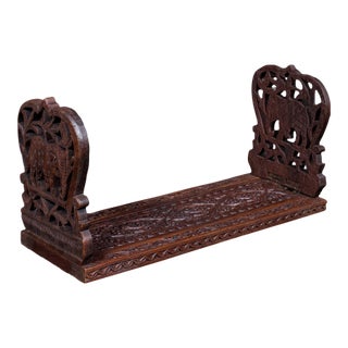 Vintage Elephant Motif Book Slide, Anglo-Indian, Teak, Library Stand, Art Deco For Sale