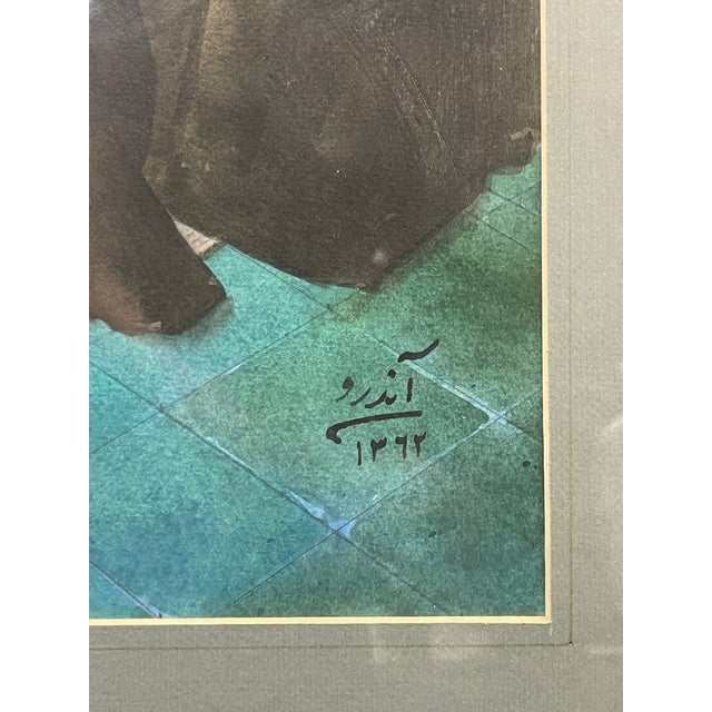 Blue An Iranian Watercolor Painting of a Mosque View by Andro For Sale - Image 8 of 8