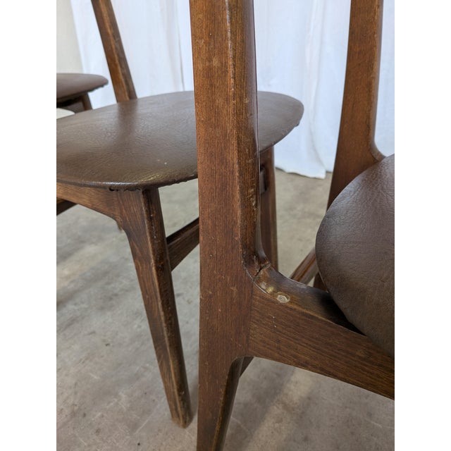 Vintage Wooden Dining Chairs with Brown Leather Seats, 1970s, Set of 3 For Sale - Image 15 of 18
