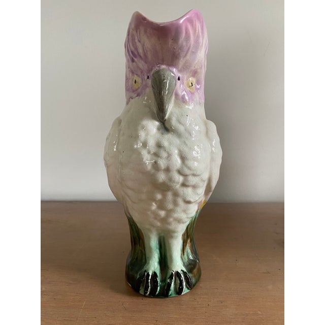 Late 19th Century 19th Century Ceramic Majolica Bird Cockatoo Pitcher For Sale - Image 5 of 11