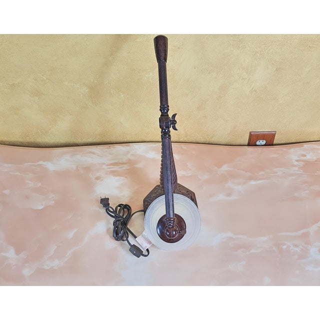 Ornate Polished Bronze Adjustable Bridge Desk Lamp With Frosted Glass Shade For Sale - Image 9 of 12