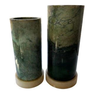 Pair of Mid 20th Century Green Onyx Italian Vases For Sale