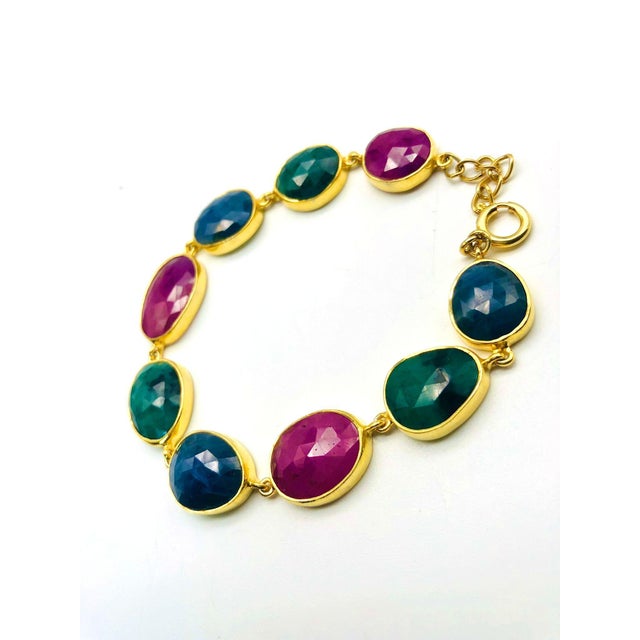 Blue Bochic "Rough Cut" Natural Emeralds, Sapphires & Rubies Set In 18K Gold & Silver For Sale - Image 8 of 18