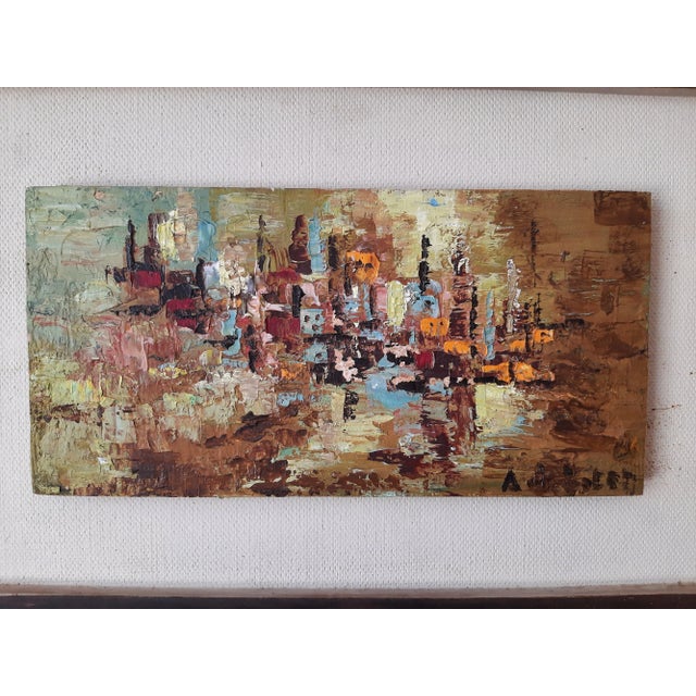 Mid Century Abstract Cityscape Signed Painting For Sale In Fayetteville, AR - Image 6 of 11