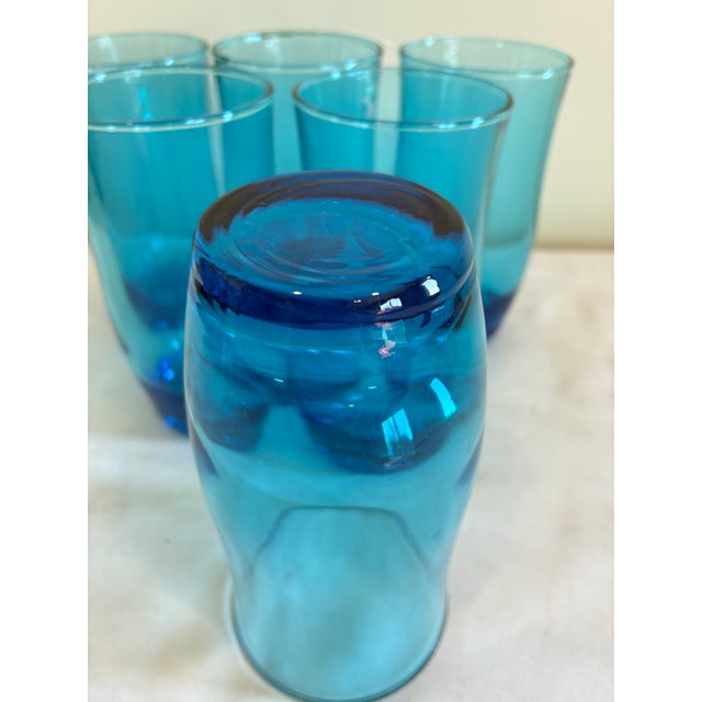 Glass Vintage Mid-Century Modern Aqua Blue Drinking Glass Tumblers - Set of 6 For Sale - Image 7 of 8