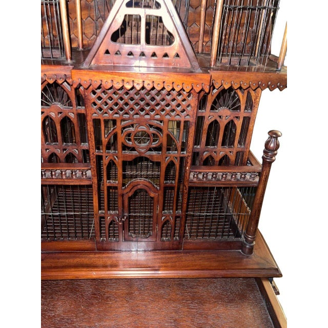 Wood Monumental Victorian Gothic Revival Mahogany Bird Cage on Stand. England 19th C. For Sale - Image 7 of 12