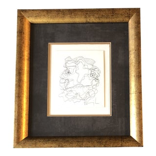1980’s Vintage Original Wayne Cunningham Abstract Ink Drawing Framed For Sale