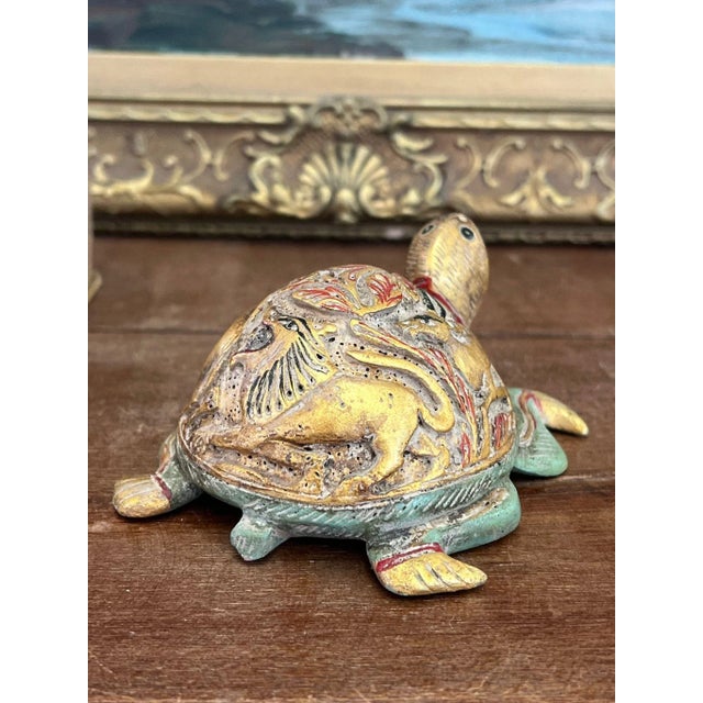 Wood Vintage Hand Carved and Hand Painted Wooden Turtle Figurine For Sale - Image 7 of 11