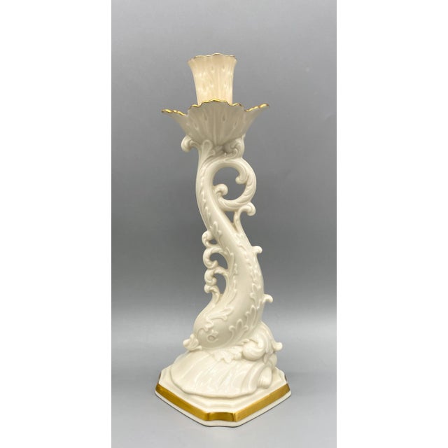 Late 20th Century 20th C. Lenox Cream & Gold Dolphin Candlesticks – A Pair – Coastal Glam For Sale - Image 5 of 13