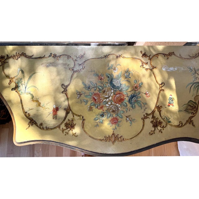 1900 - 1909 1900-1909 Superb Pair of Serpentine Front Venetian Rocco Style Painted Commodes For Sale - Image 5 of 8