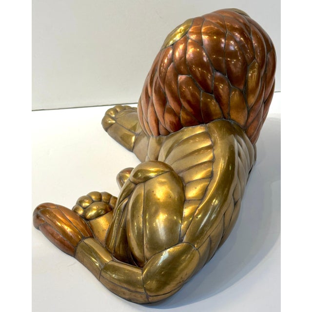 Mid-Century Modern Large Copper & Brass Lion Sculpture Attributed to Sergio Bustamante Mexico, 1970 For Sale - Image 3 of 18
