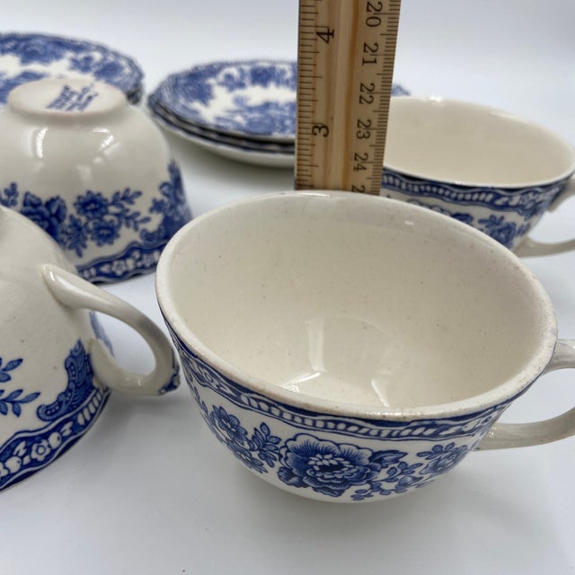Vintage Crown Ducal Bristol Blue Transferware Teacups & Saucers – Set of 6 | English Chinoiserie China - 12 pcs For Sale - Image 12 of 12