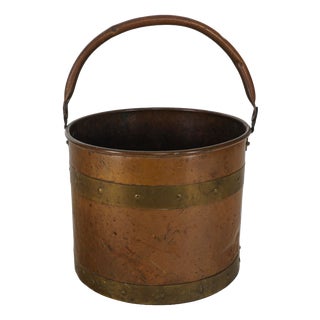 Antique British Arts & Crafts Copper & Brass Log Bucket or Basket, 1920s For Sale