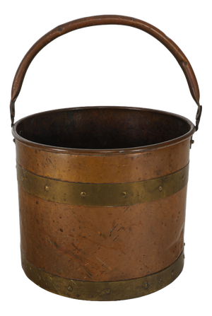 Antique British Arts & Crafts Copper & Brass Log Bucket or Basket, 1920s