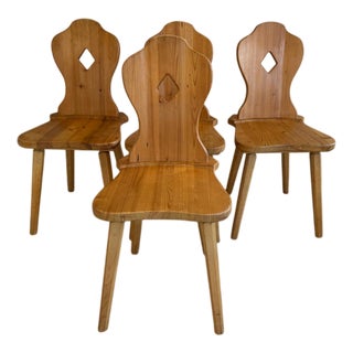 Antique Pine Softwood Farmhouse Chairs, 1950s, Set of 4 For Sale