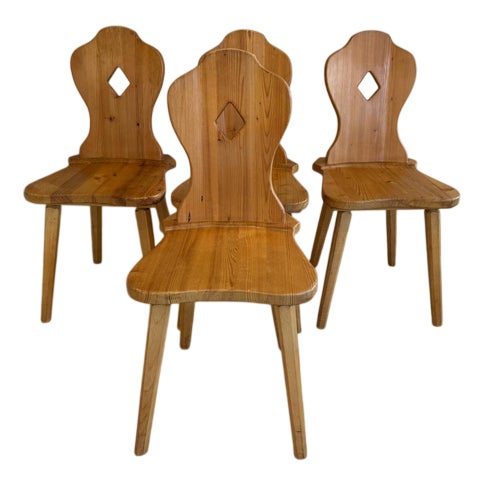 Antique Pine Softwood Farmhouse Chairs, 1950s, Set of 4 For Sale