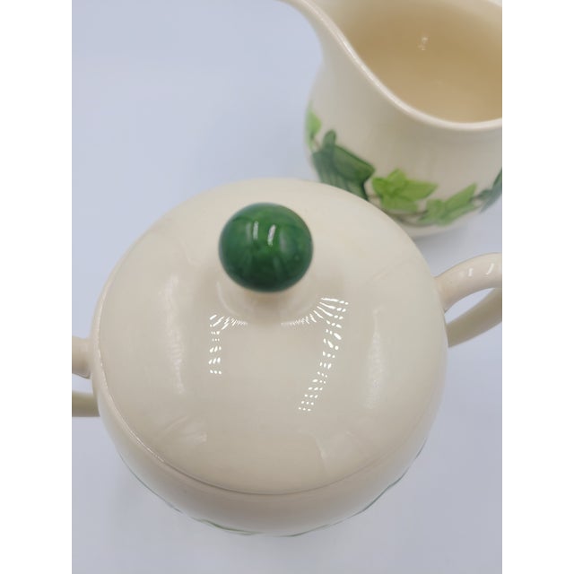 1950s Franciscan Ivy Hand-Decorated Creamer & Lidded Sugar Set - 3 Pieces For Sale - Image 9 of 12
