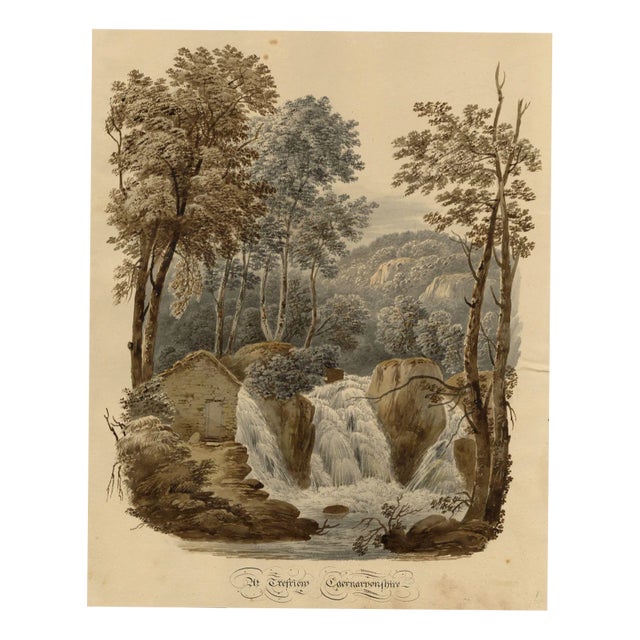 Waterfall at Trefriw, Caernarfonshire, Wales, 1832, Watercolour For Sale