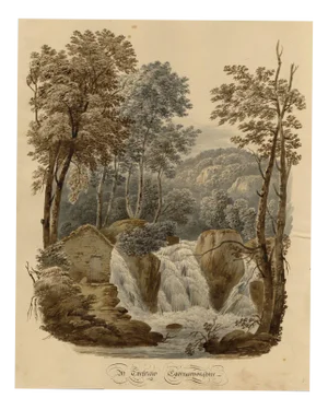 Waterfall at Trefriw, Caernarfonshire, Wales, 1832, Watercolour