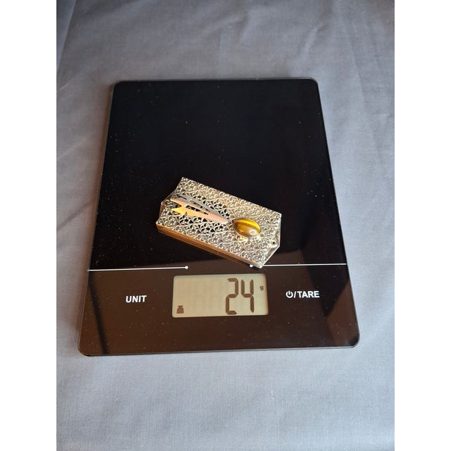 Vintage Israel Sterling Silver 925 Filigree Mezuzah Case Tiger's Eye Stone Judaica For Sale - Image 18 of 18