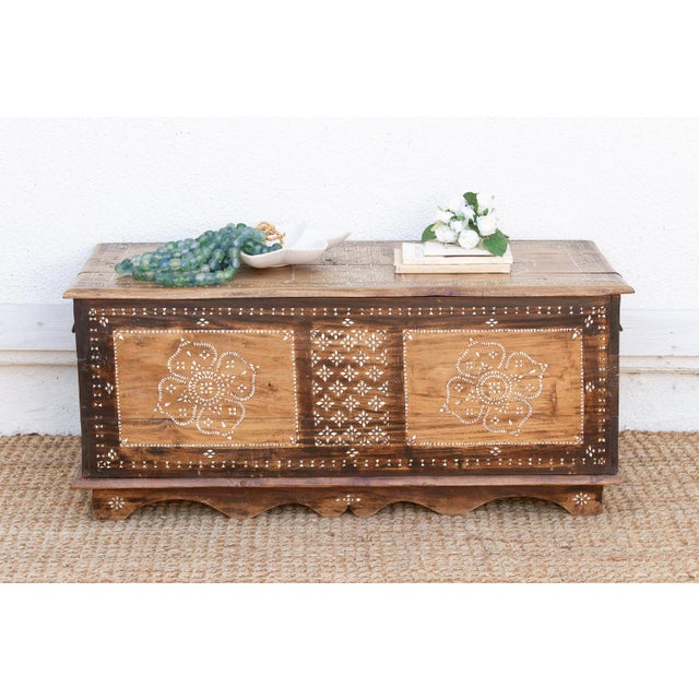 This 41-inch chest is a breathtaking example of Hoshiarpur craftsmanship, a renowned woodcraft tradition from the Punjab...