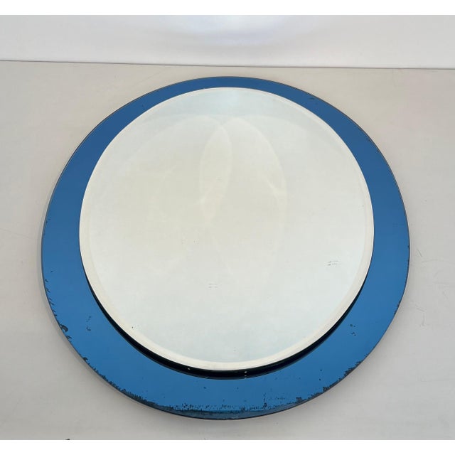 1970s Oval Mirror With Blue Outline by Fontana Arte Italy Circa 1970 For Sale - Image 5 of 12