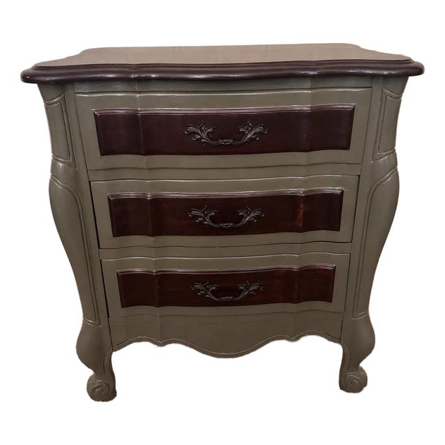 1960s Kent Coffey Dauphine French Provincial Nightstand | Refinished Olive & Mahogany For Sale