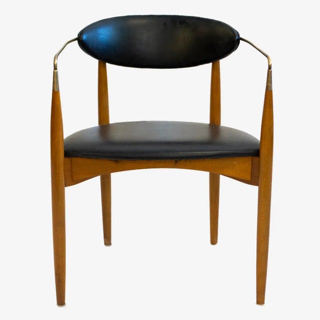 Mid-Century Modern Dan Johnson Walnut and Brass Viscount Chair by Selig For Sale - Image 3 of 7