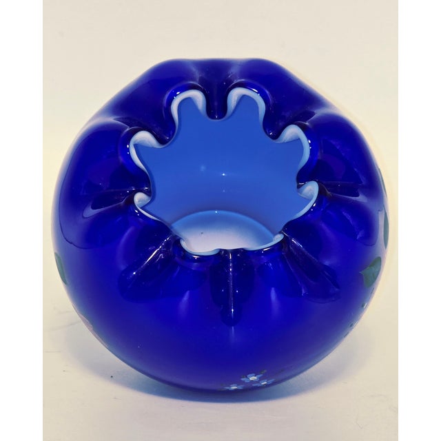 2020s Fenton Cobalt Blue Ruffled Vase – Hand Painted & Signed by J. Cunningham For Sale - Image 5 of 10