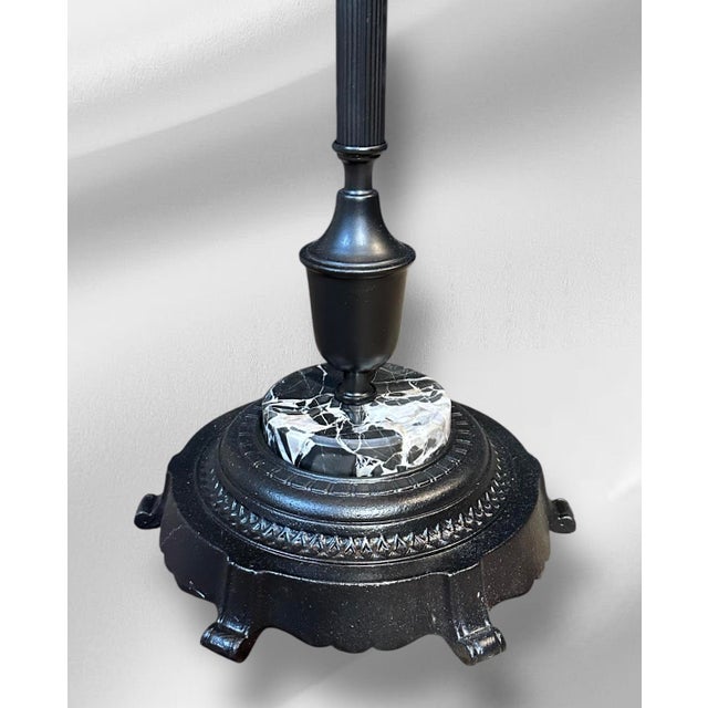 Black 1950s Mid-Century Modern Black Torchiere Floor Lamp With Unique Marble in Base For Sale - Image 8 of 8