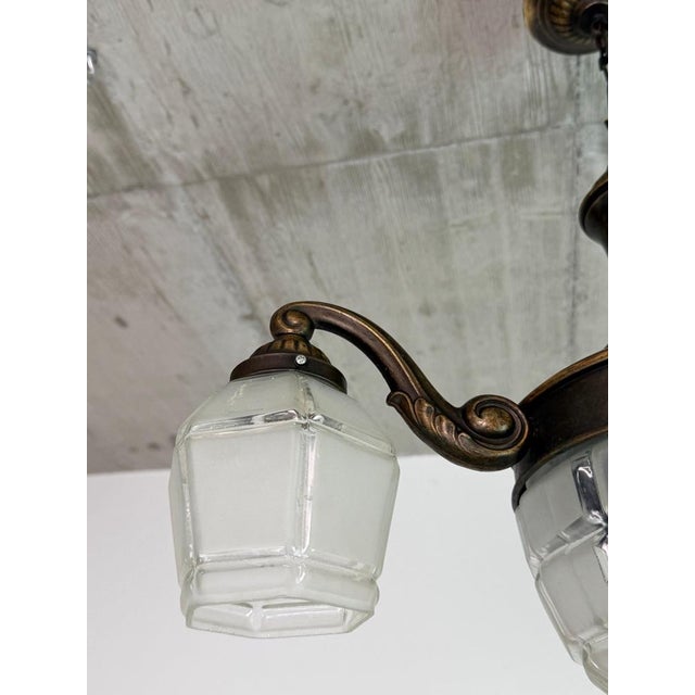 Vienna Secession Hanging Lamp in Brass and Glass, 1900 For Sale - Image 8 of 11