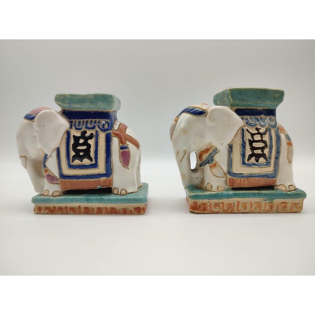 1920s Vintage Chinoiserie Elephant Bookends as Miniature Pedestals in the style of Sancai, 1920s, Set of 2 For Sale - Image 5 of 10