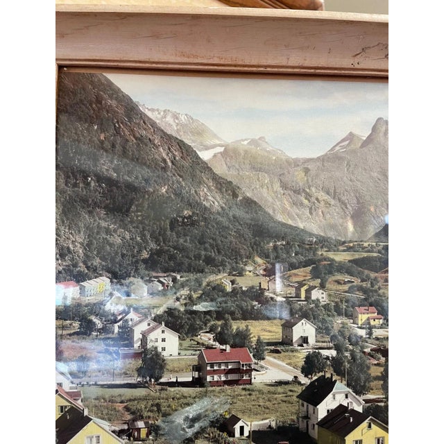 Gray Vintage Framed Original Tinted Photograph of Mountain Side Cityscape. For Sale - Image 8 of 8