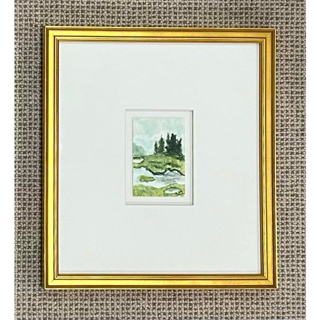 Traditional Framed Watercolor Painting of Land and Stream by Elizabeth Berry For Sale - Image 3 of 3