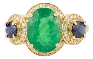 Contemporary 14k Emerald Sapphire & Diamond Gold Wedding Ring Size 7