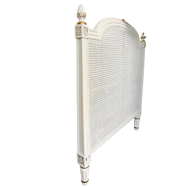 Mid 20th Century Mid-Century French Louis XVI Style Creme Peinte & Gilt Twin Cane Beds - A Pair For Sale - Image 5 of 18