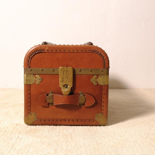 Wood Vintage Travel Trunk in Leather, Wood, and Brass from Bocci, 1960s For Sale - Image 7 of 13