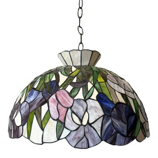 Vintage Mid 20th Century Stained Glass Tiffany Style Hanging Light For Sale
