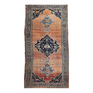 19th Century Persian Bidjar Gallery Rug, Hand-Knotted Wool, Geometric Pattern, Brick-Red & Navy,7x15 For Sale